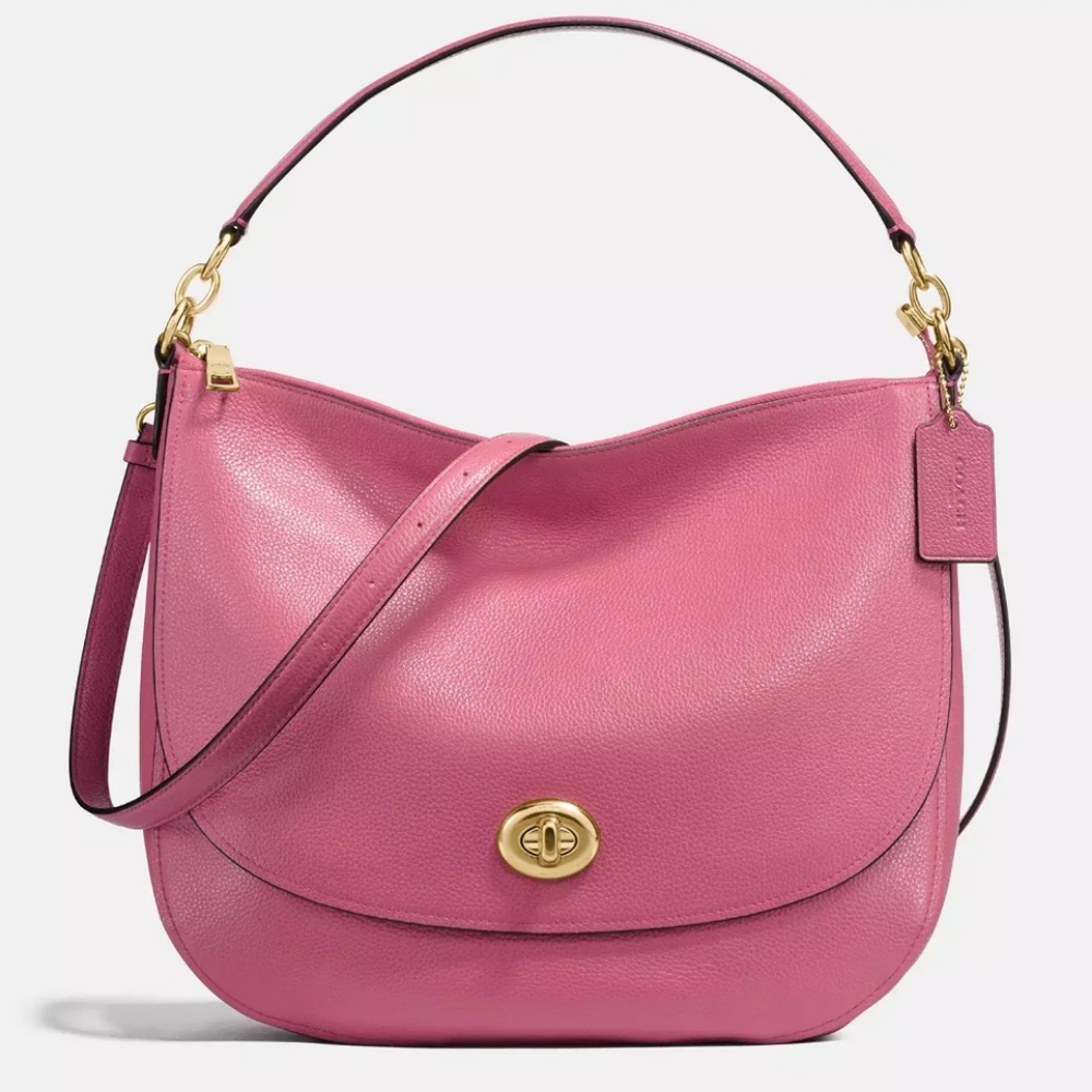 Coach Pink Pebbled Leather Turnlock Hobo Bag